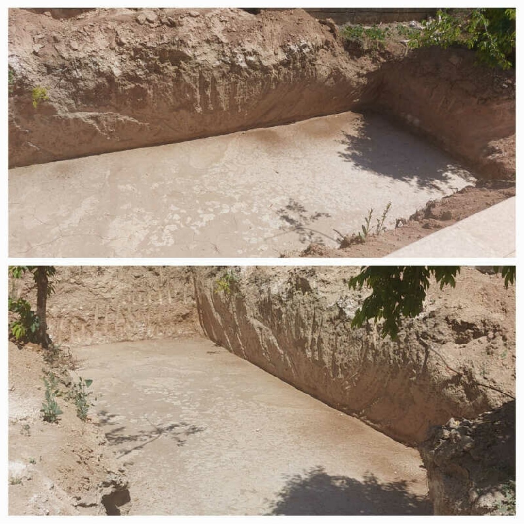 عملیات گودبرداری برای ساخت استخر ۵.۵ در ۱۱ متر و به عمق ۲.۲ متر
