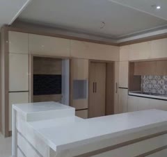 اجرای کابینت مدرن دوپله و صفحه کورین