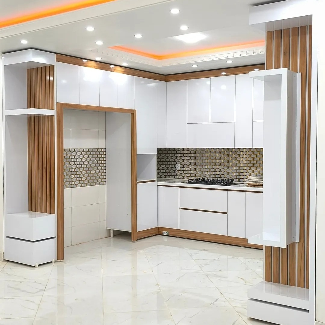 کابینت های گلاس AGT ترک مدرن با ترکیب رنگ سفید و گردویی