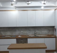 کابینت تمام MDF طرح مینیمال سفید و گردویی