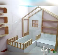 تخت و دکور اتاق کودک ، تلفیق چوب و ام‌دی‌اف ، اجرا شده توسط گروه دکوتاو